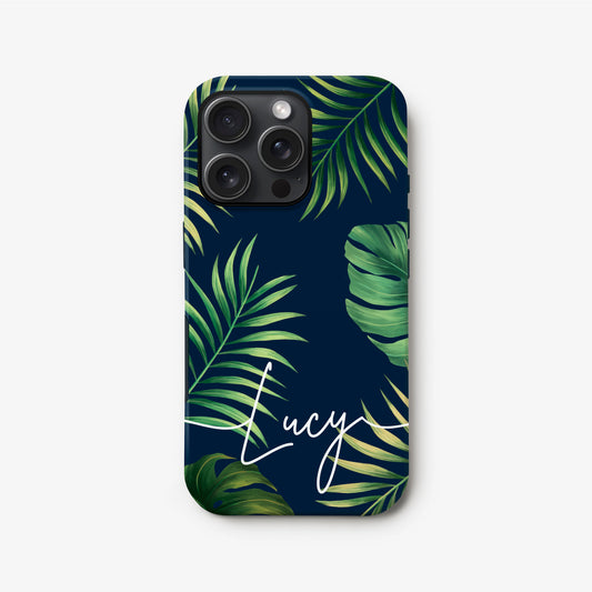 Custom Navy Green Tropical Print Case iPhone 16 Phone Case