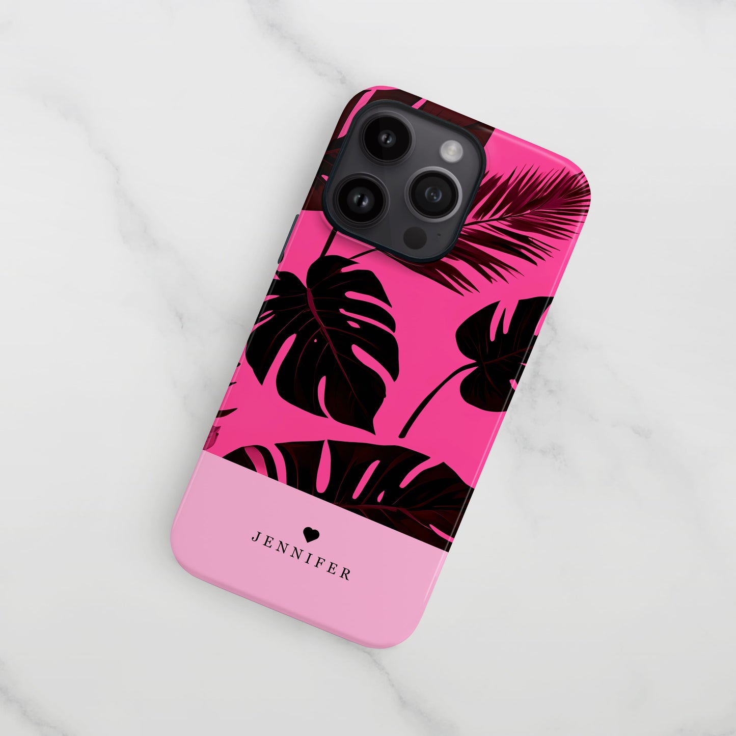 Personalised Pink Tropical Floral Case iPhone 15 Phone Case