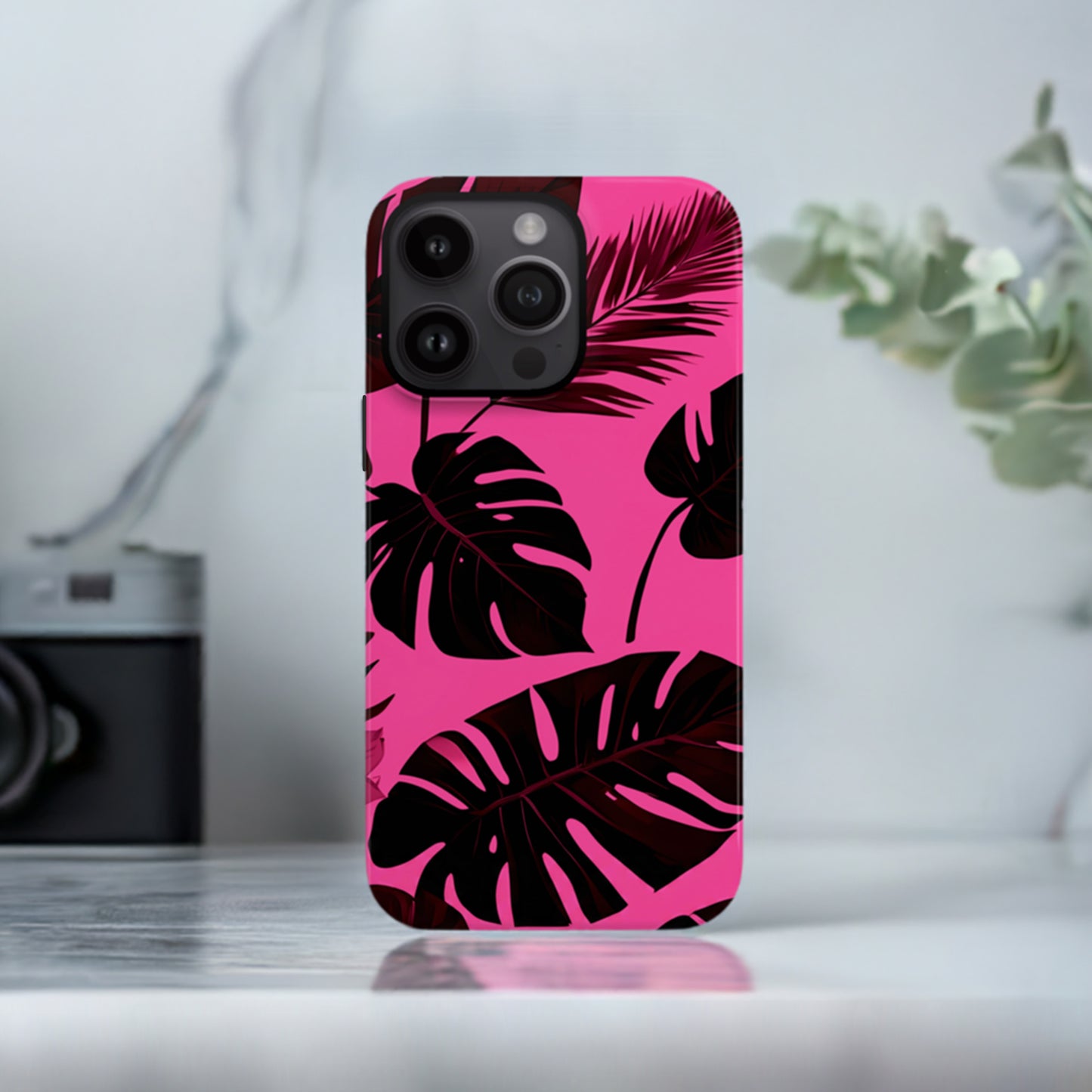 Hot Pink Tropical Print Phone Case iPhone 15 Phone Case