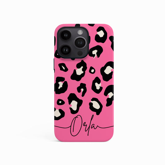 Baby Pink Custom Name Leopard Print Phone Case iPhone 15 Phone Case