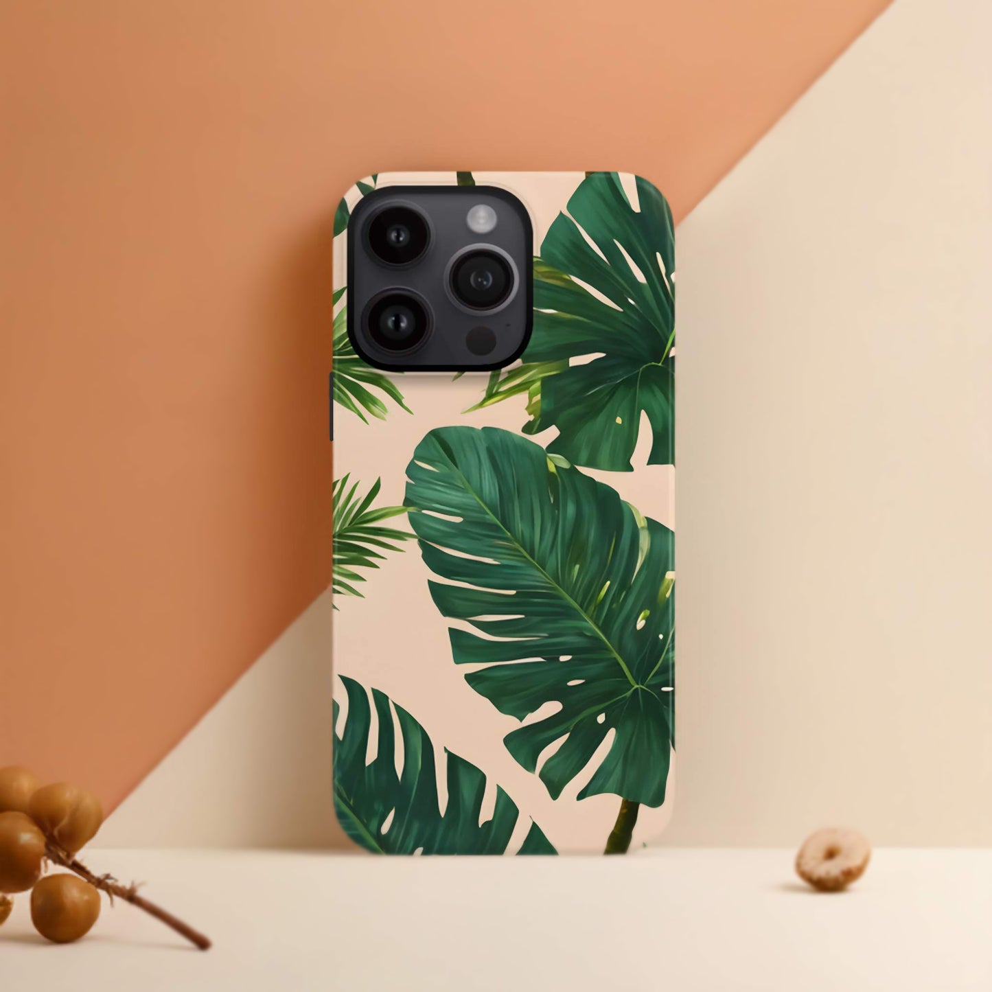 Peach Tropical Palm Leaf Print Case iPhone 15 Phone Case