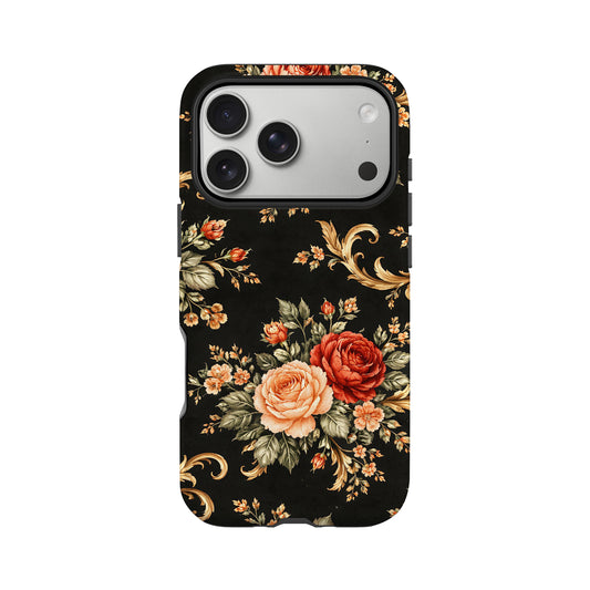 Vintage Black Floral Print Case iPhone 17 Pro Phone Case