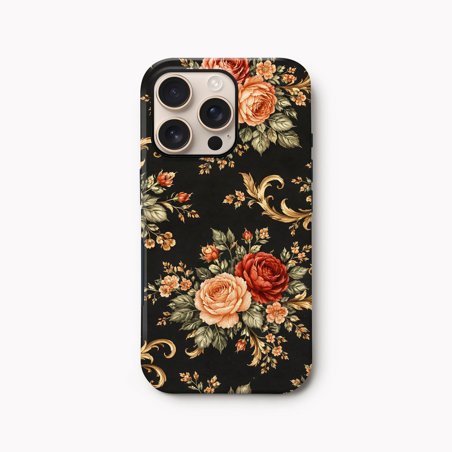 Vintage Black Floral Print Case iPhone 16 Pro Phone Case