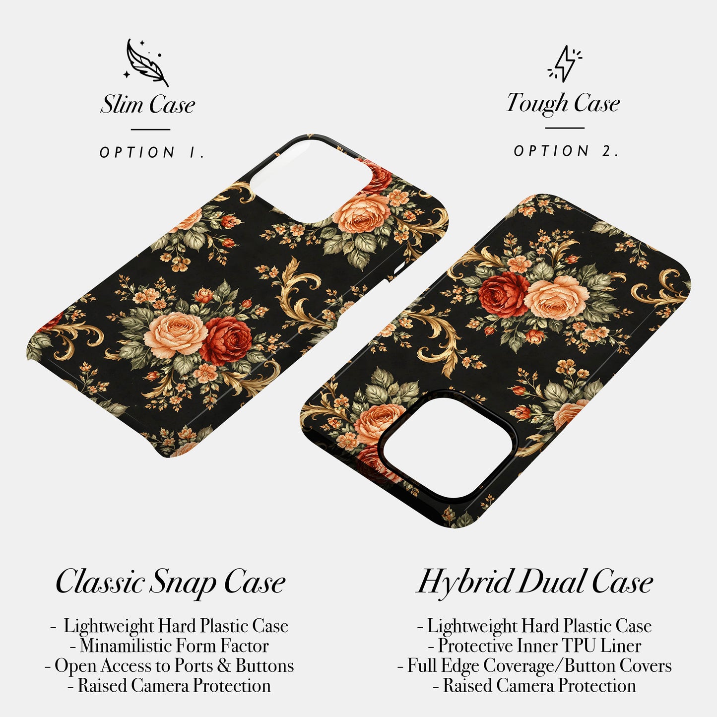 Vintage Black Floral Print Case Phone Case