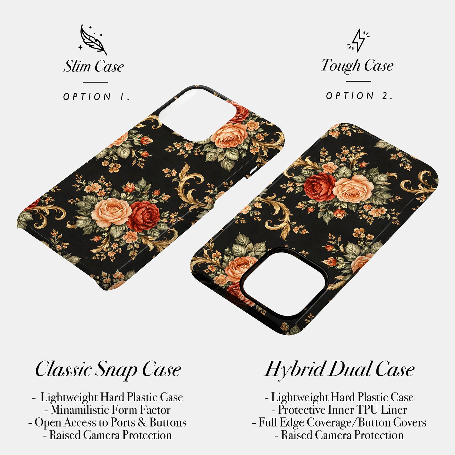 Vintage Black Floral Print Case Phone Case