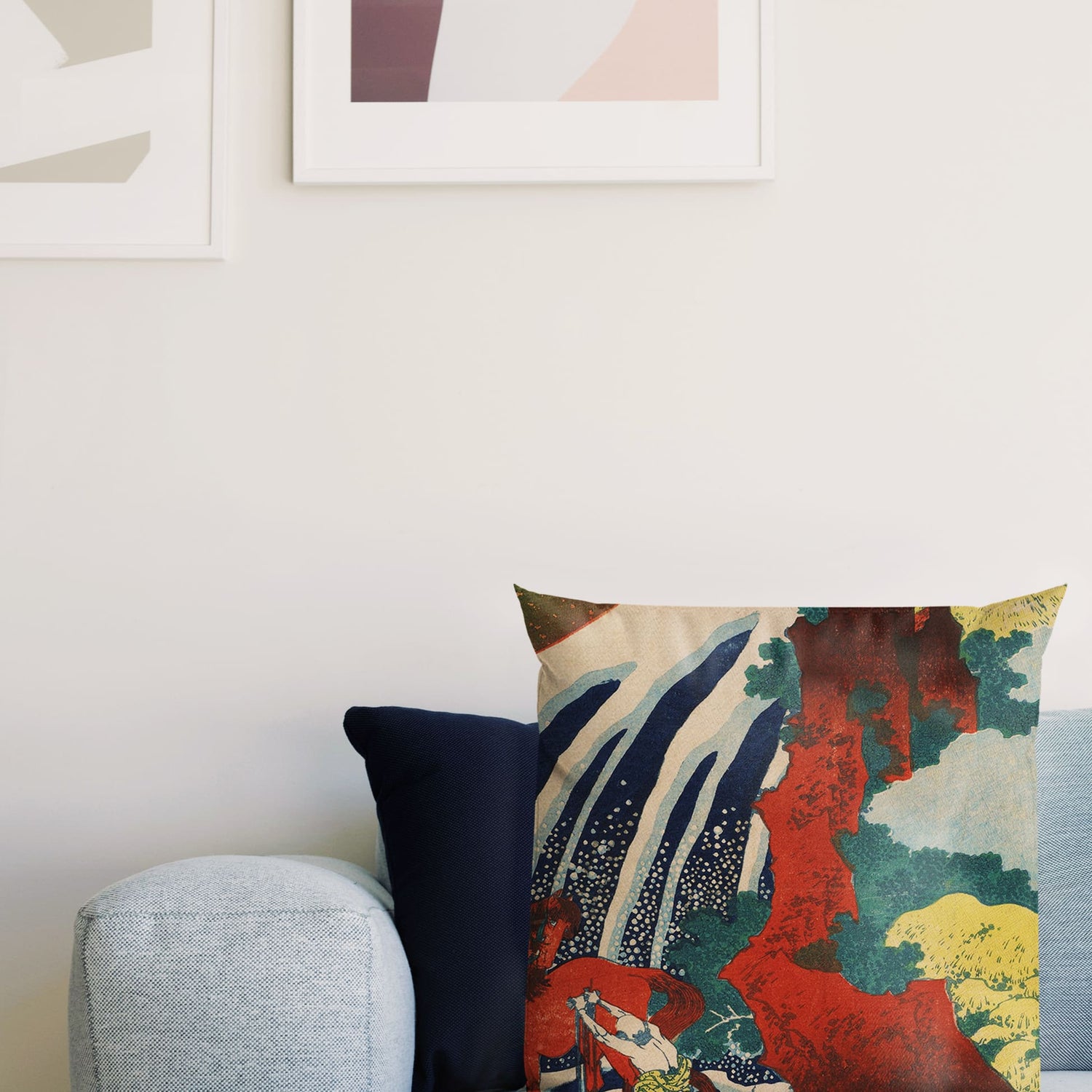 Yoshitsune Falls Japanese Art Cushion  Cushion