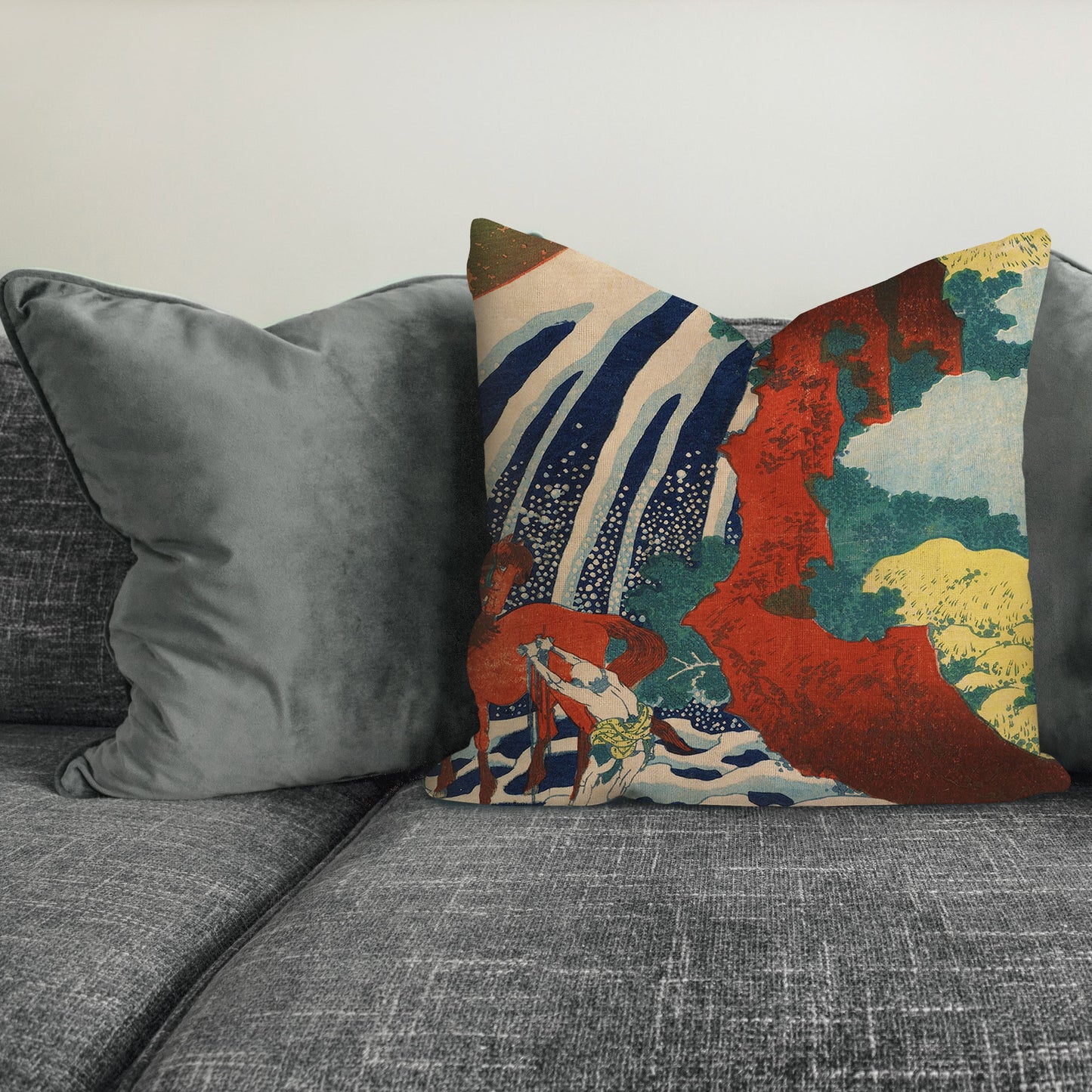 Yoshitsune Falls Japanese Art Cushion  Cushion