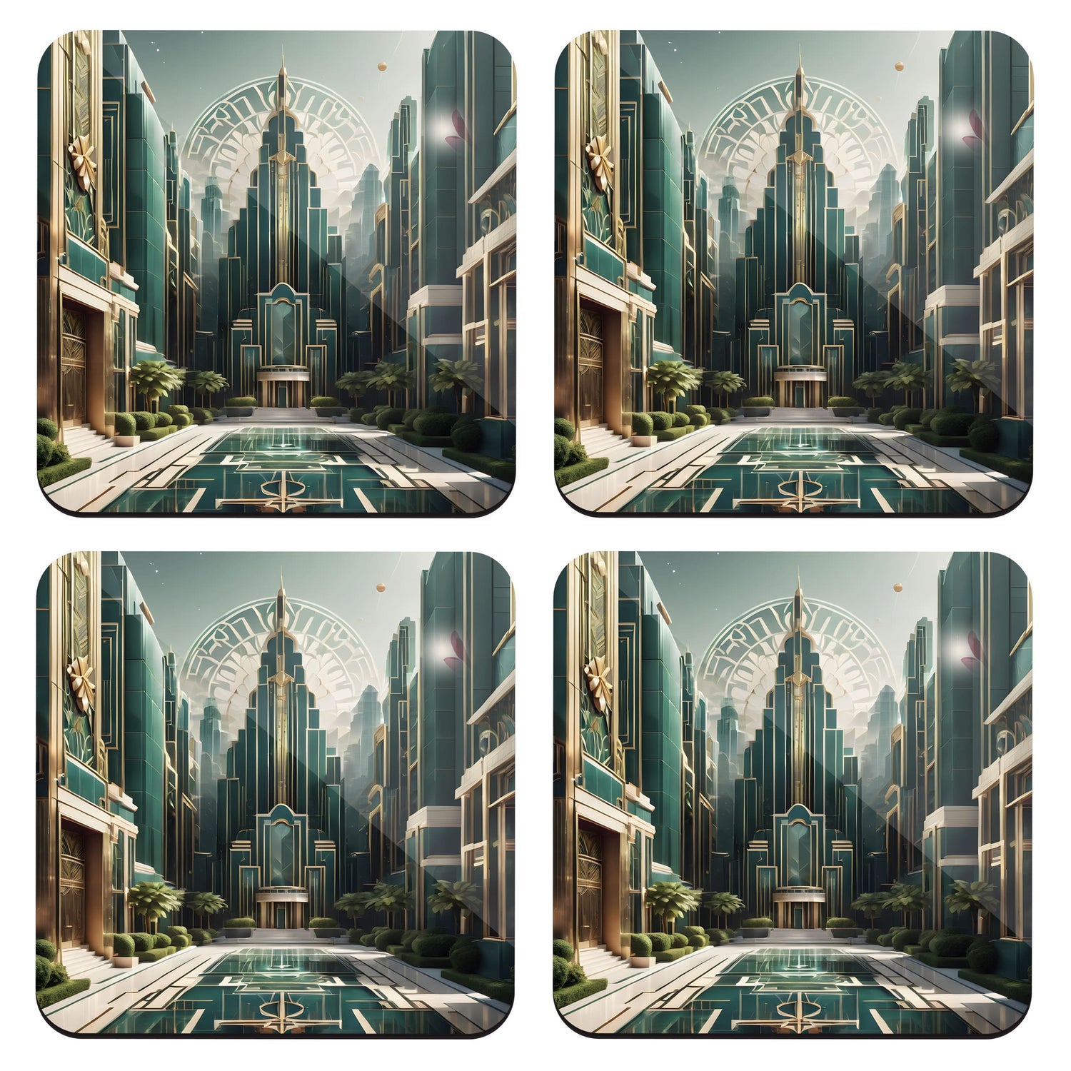 Green Art Deco City 4 x Coaster Set  Coaster