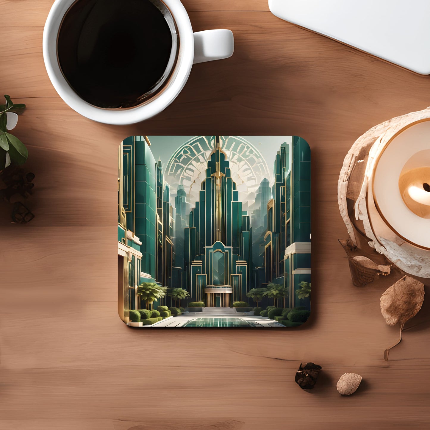 Green Art Deco City 4 x Coaster Set  Coaster