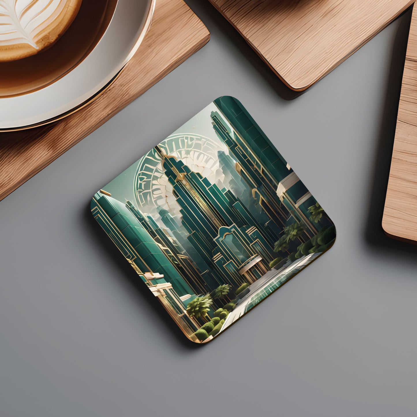 Green Art Deco City 4 x Coaster Set  Coaster