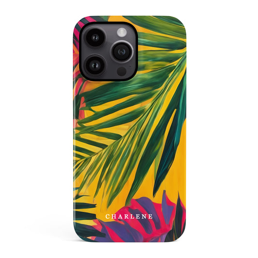Tropical Leaf Print Custom Name Case iPhone 15 Phone Case
