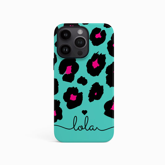 Aqua Leopard Print Phone Case iPhone 15 Phone Case