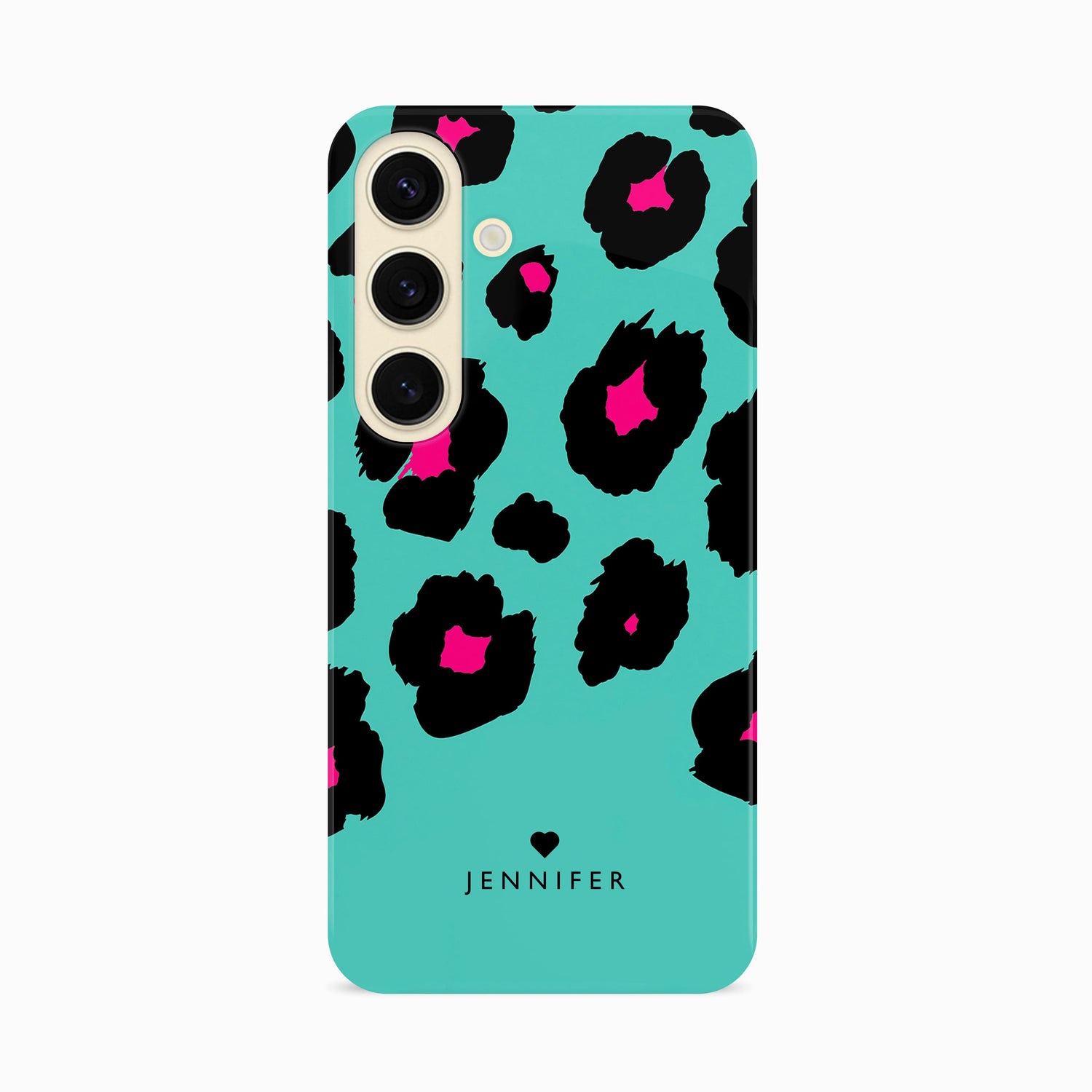 Leopard Print Personalised Heart Phone Case Samsung Galaxy S24 Phone Case