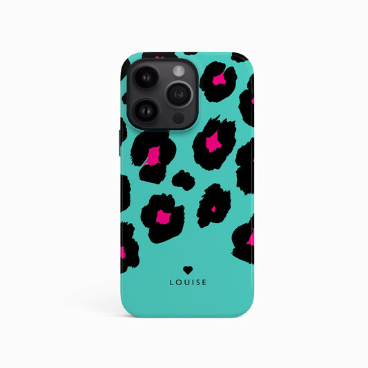 Leopard Print Personalised Heart Phone Case iPhone 15 Phone Case