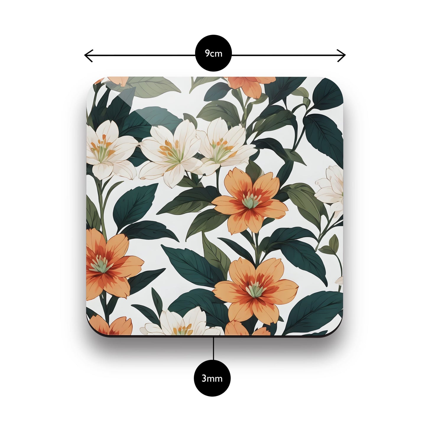 Asian Floral Print Coaster Set
