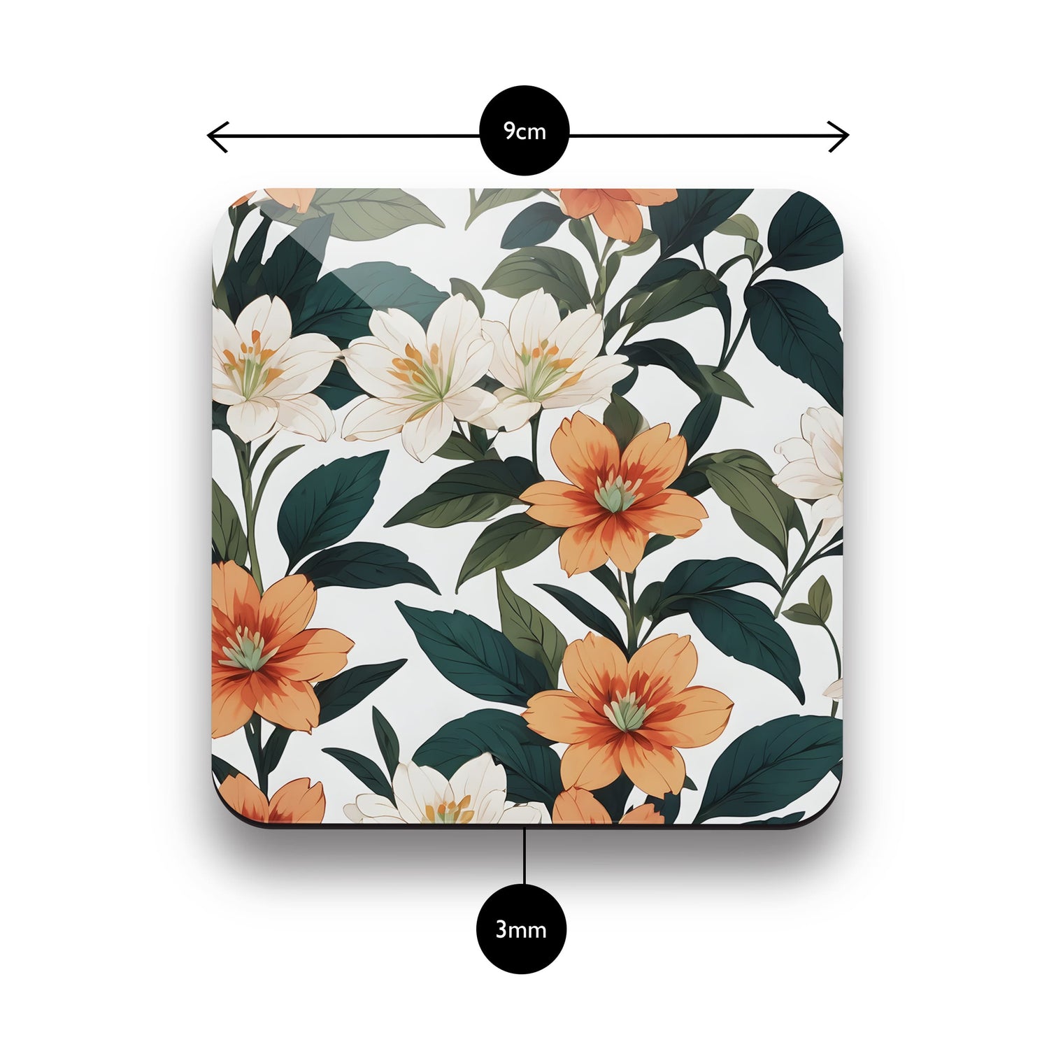 Asian Floral Print Coaster Set  Coaster
