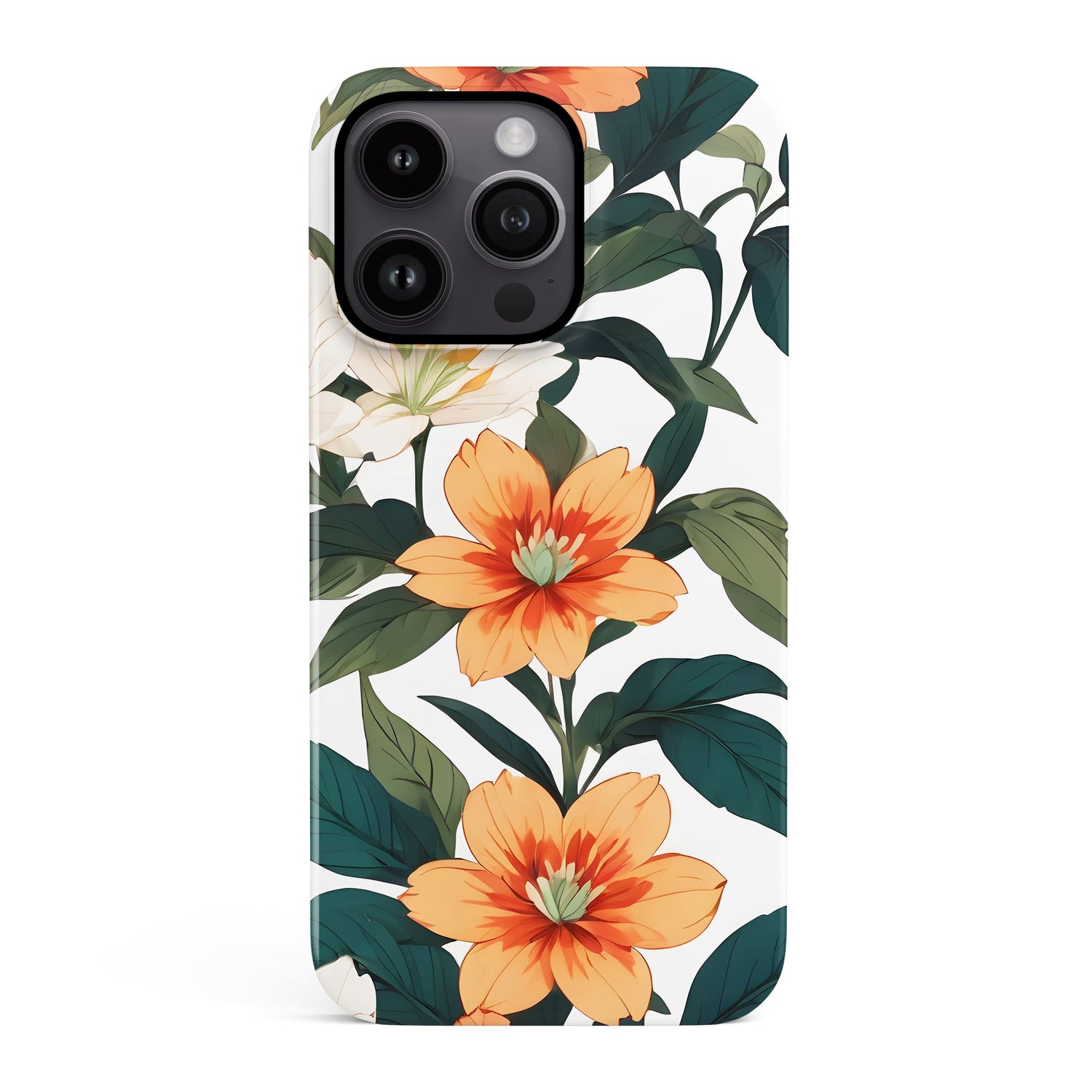 Peach Asian Floral Print Case iPhone 15 Phone Case