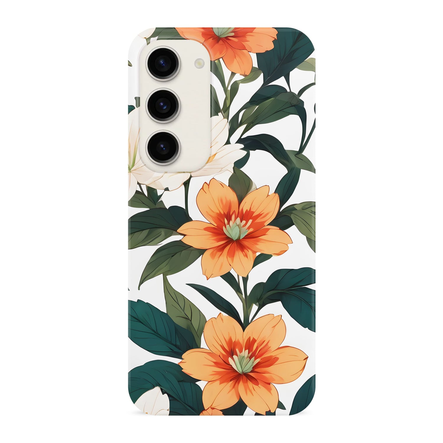 Peach Asian Floral Print Case Samsung Galaxy S23 Phone Case