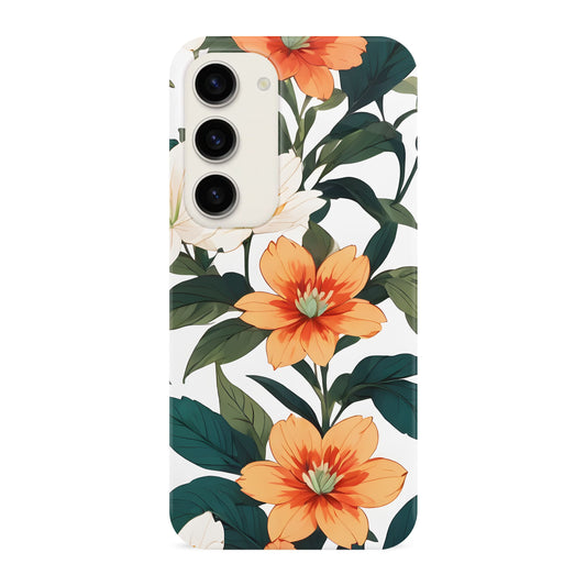 Peach Asian Floral Print Case Samsung Galaxy S23 Phone Case