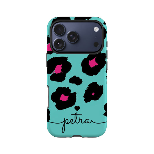 Aqua Leopard Print Phone Case iPhone 17 Pro Phone Case