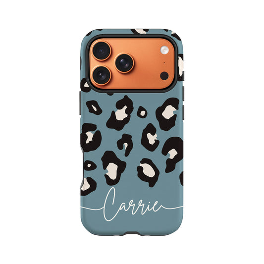 Blue Leopard Print Pattern Personalised Phone Case iPhone 17 Pro Phone Case