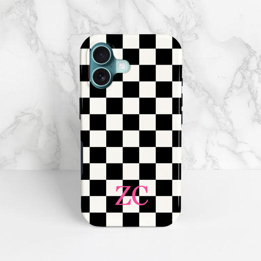 Black Check Custom Initials Phone Case  Phone Case