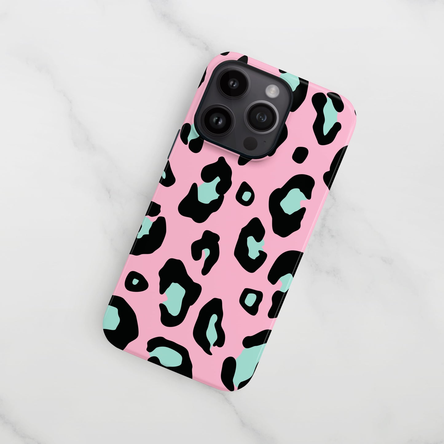 Baby Pink and Light Blue Leopard Print Case iPhone 15 Phone Case