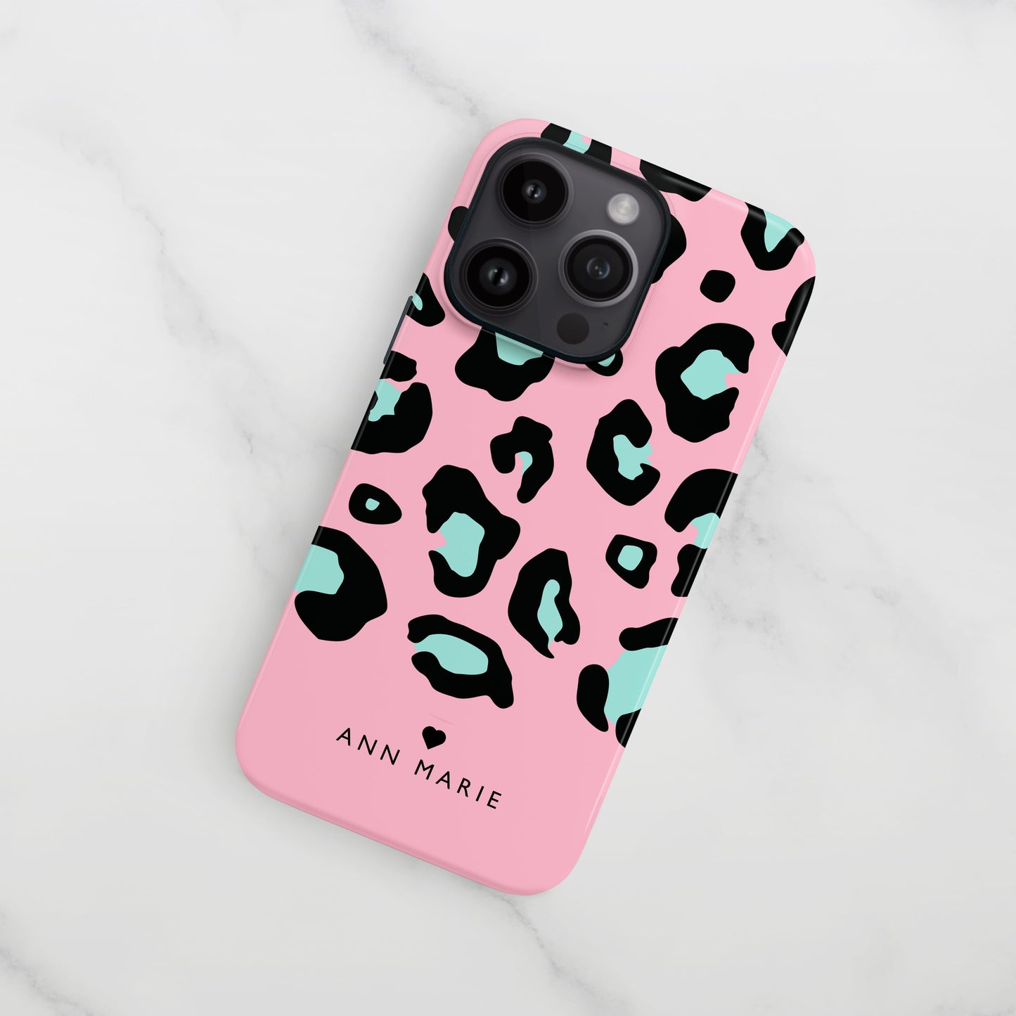 Personalised Pink And Blue Leopard Print Case iPhone 15 Phone Case