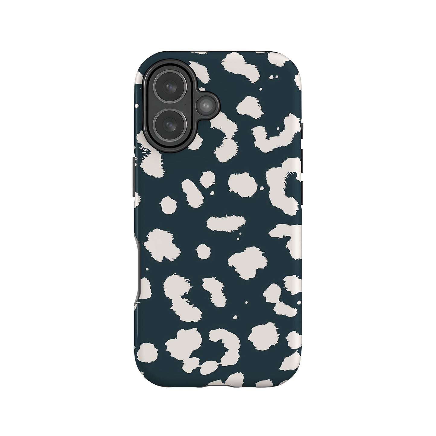 a phone case with a black and white leopard print pattern.