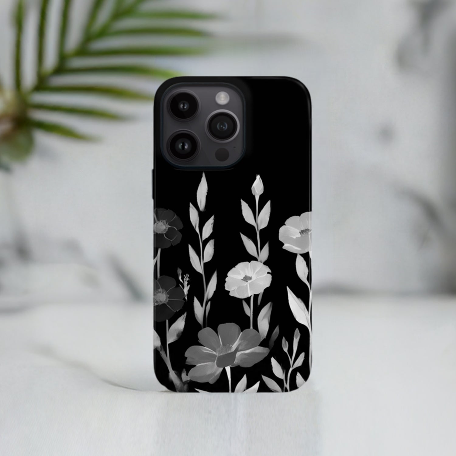 Black And White Abstract Floral Print Case iPhone 15 Phone Case