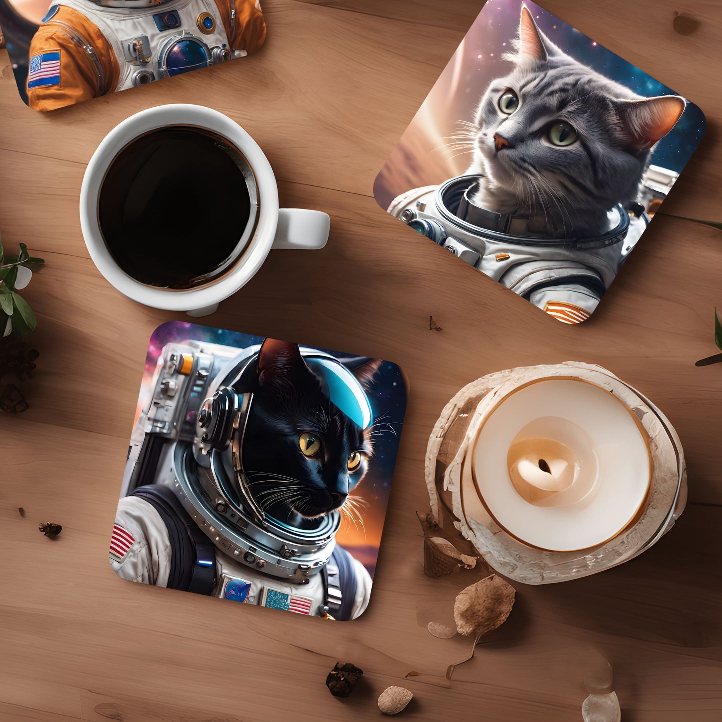 Cat Astronaut Space Art 4 x Coaster Set