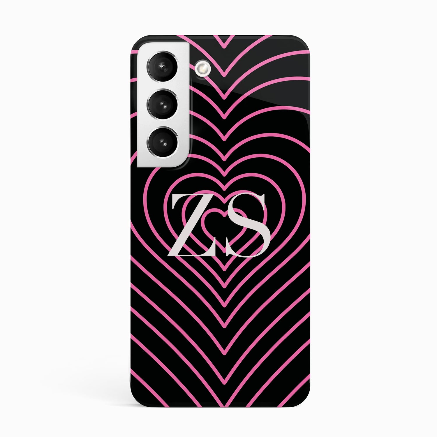 Black and Pink Heart Swirl Personalised Case Samsung Galaxy S23 Phone Case