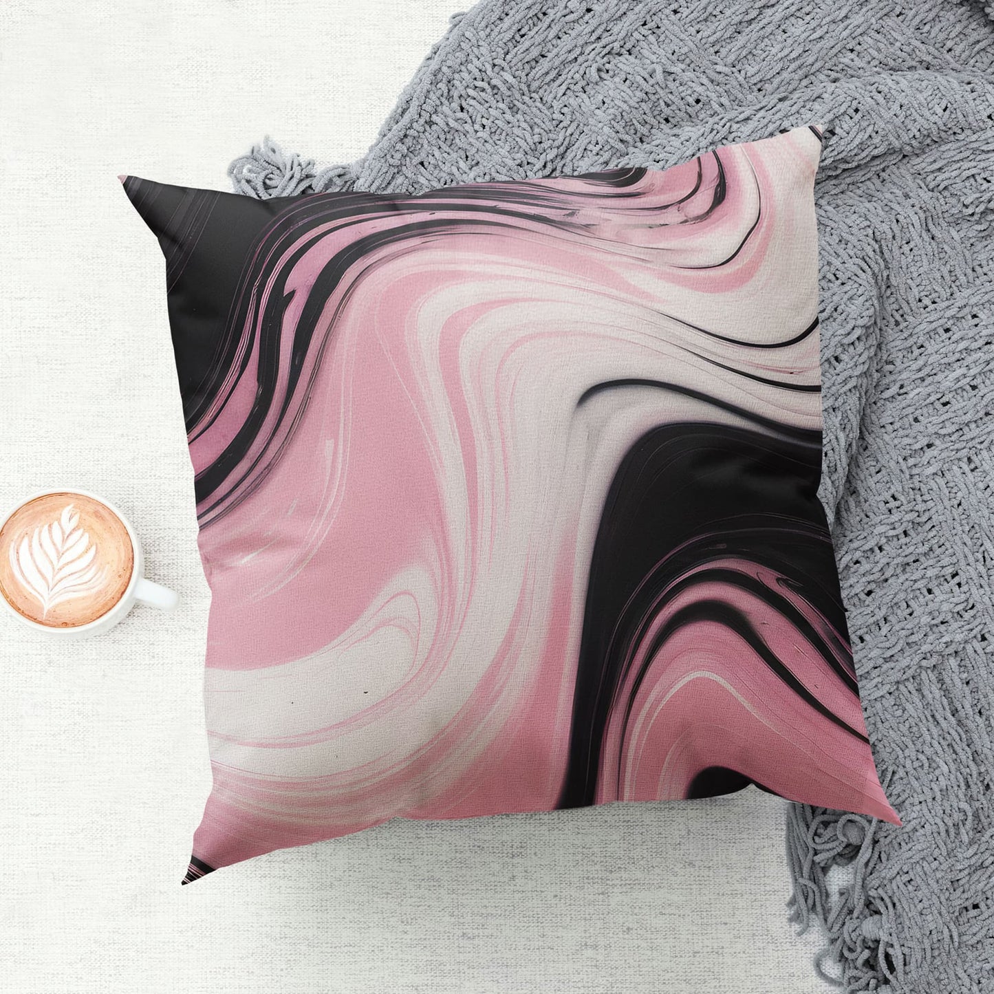 Pink and Black Marble Print 45cm Cushion  Cushion