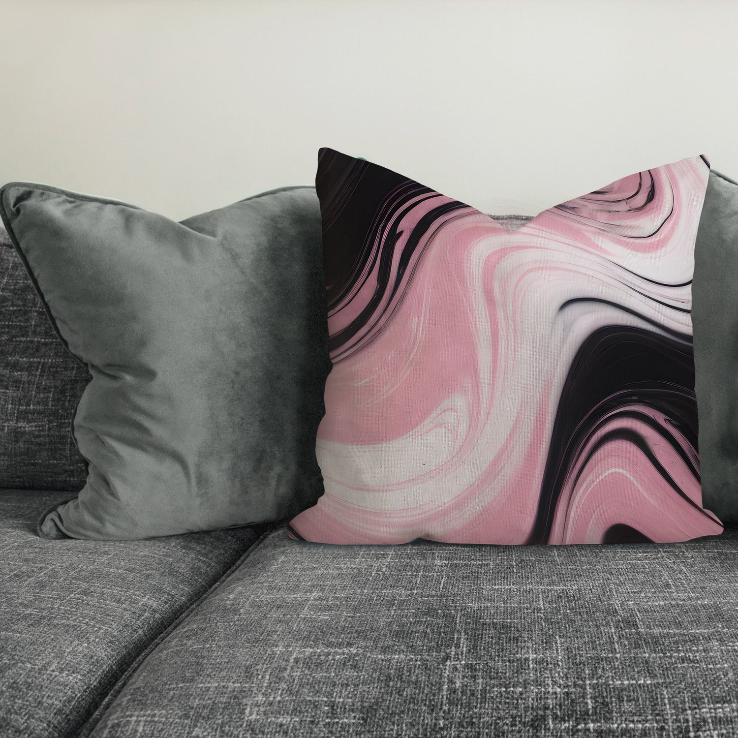 Pink and Black Marble Print 45cm Cushion  Cushion