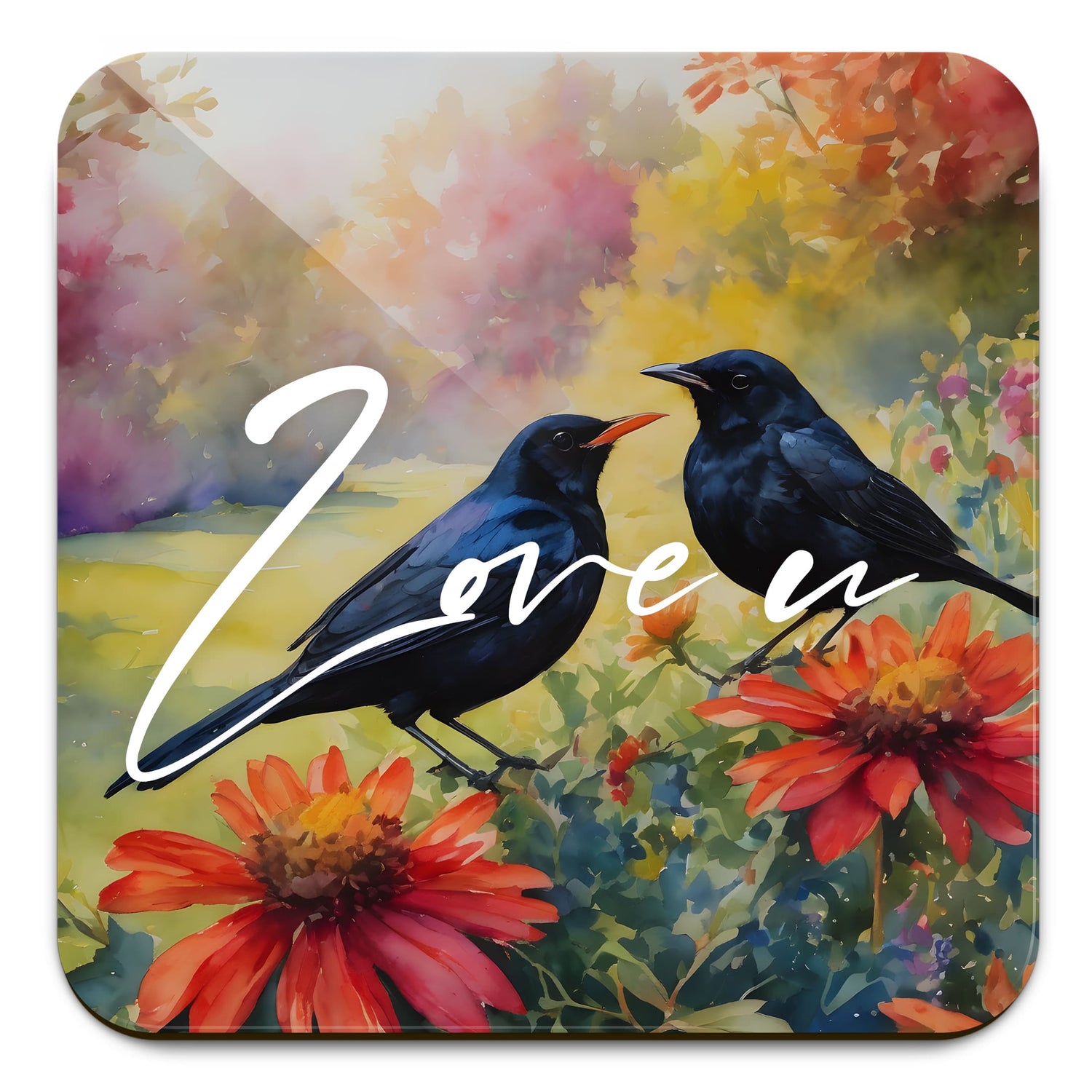 Personalised Bird Art Coaster Gift Blackbirds Coaster