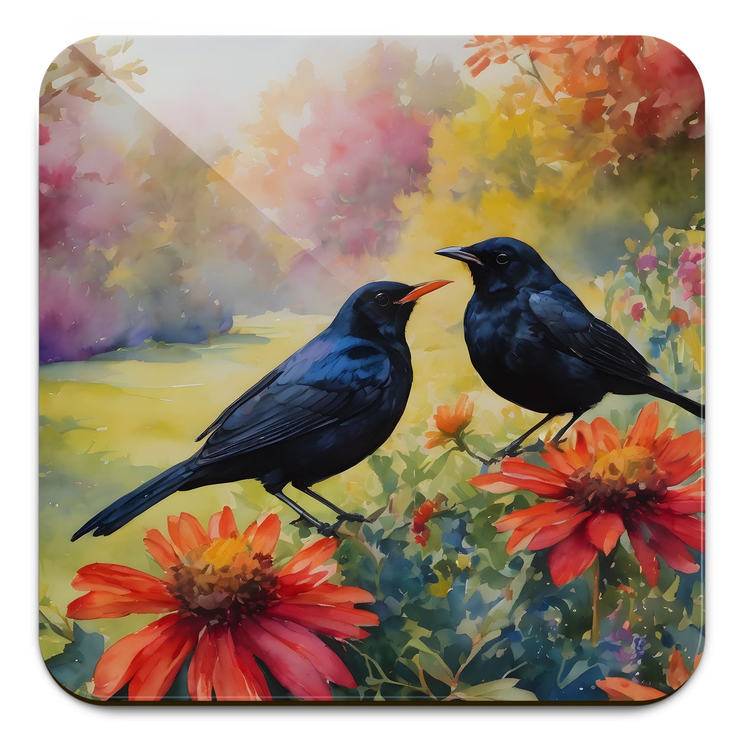 Watercolour British Bird Art 4 x Coaster Set 4 x Blackbirds Coaster