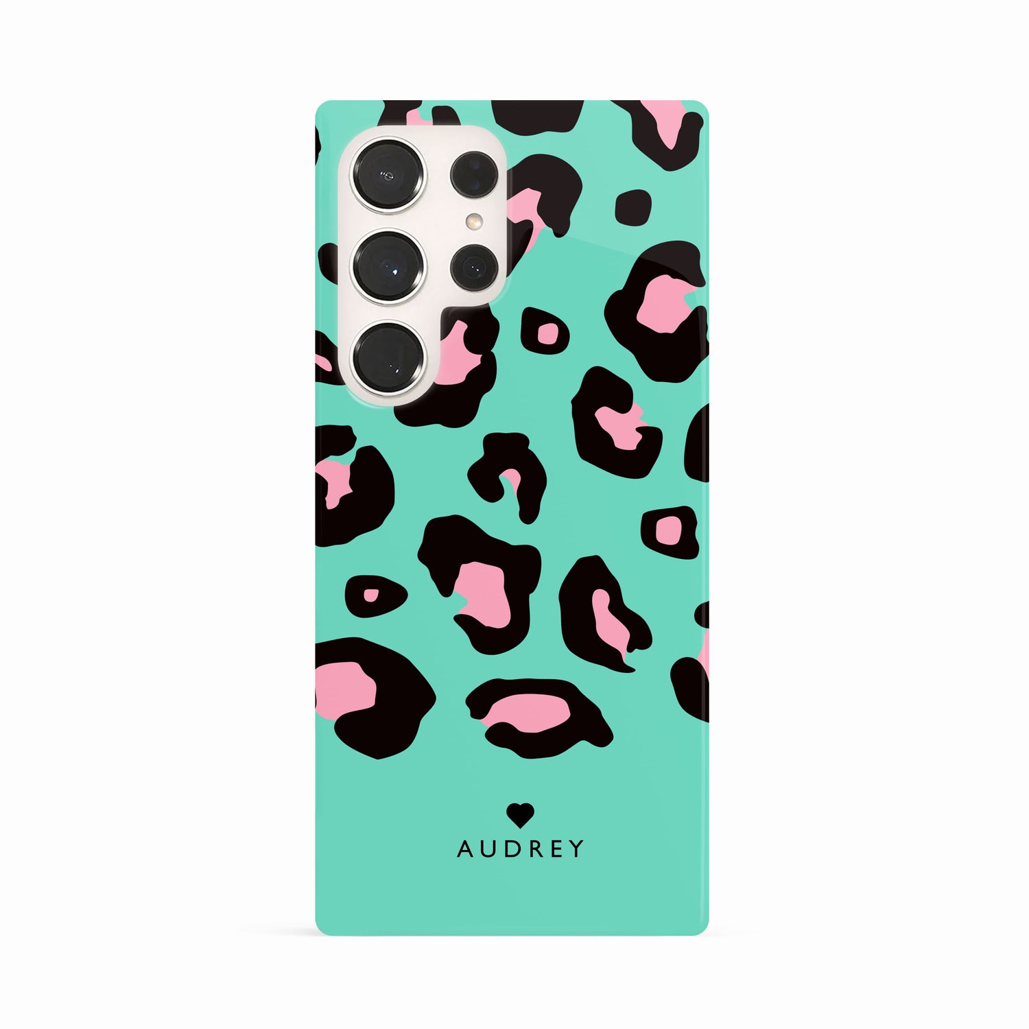 Personalised Blue and Baby Pink Leopard Print Case Samsung Galaxy S23 Ultra Phone Case