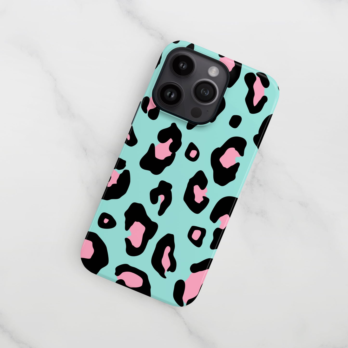 Blue and Pink Ice Leopard Print Case iPhone 15 Phone Case