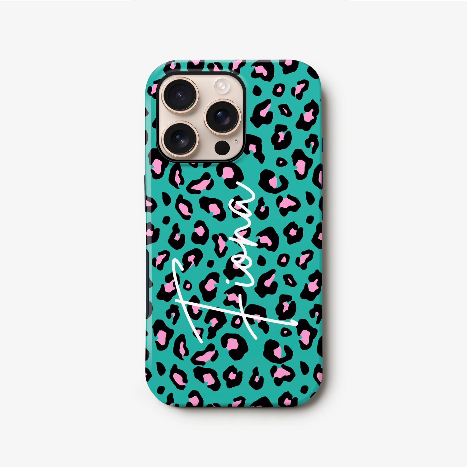 Custom Name Blue Leopard Print Phone Case iPhone 16 Phone Case