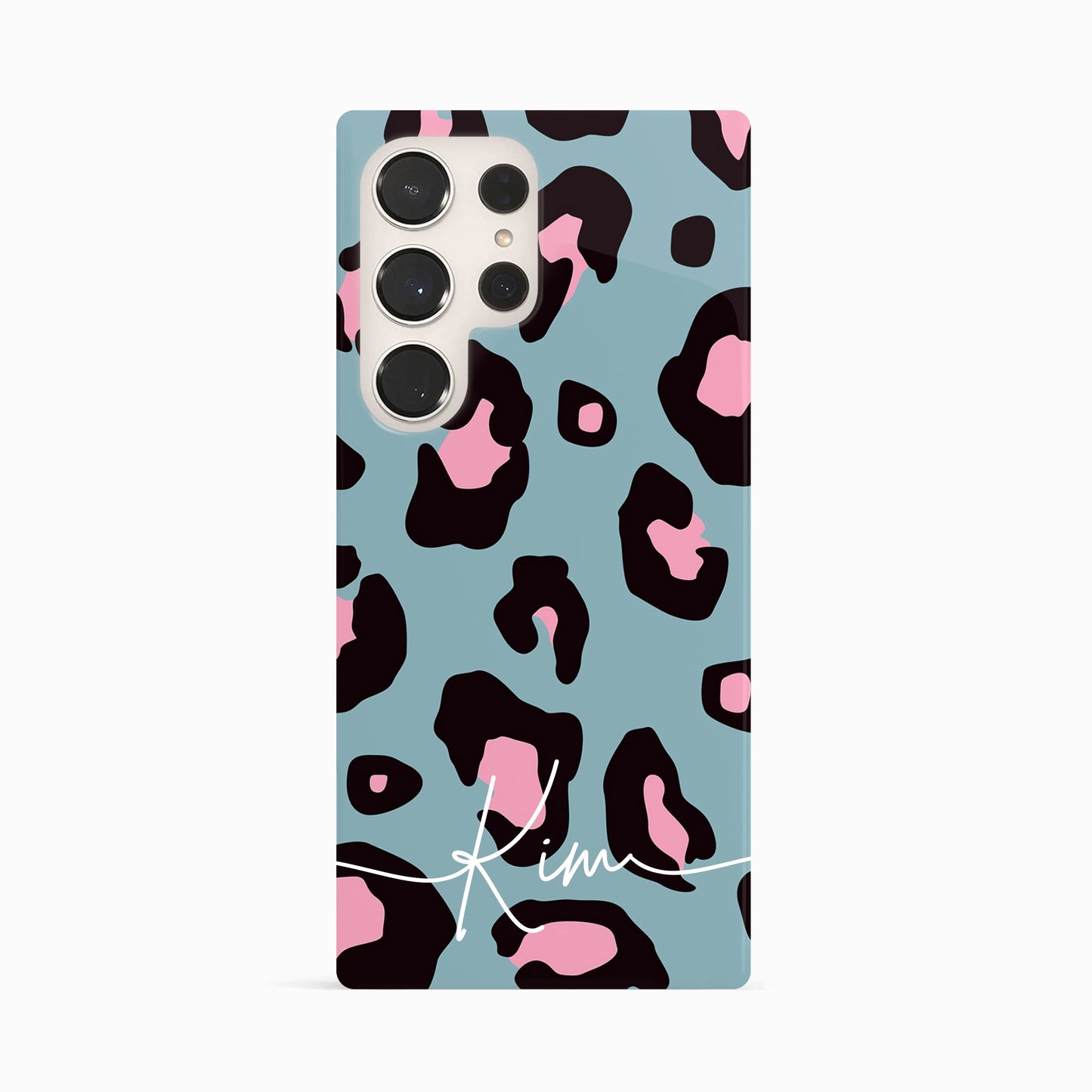 Light Blue and Pink Leopard Print Custom Phone Case Samsung Galaxy S24 Ultra Phone Case