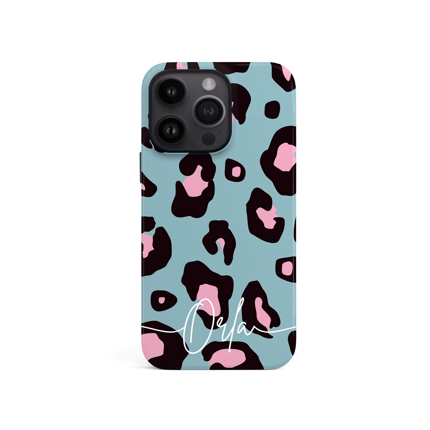 Light Blue and Pink Leopard Print Custom Phone Case iPhone 15 Phone Case