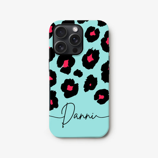 Blue & Red Custom Leopard Print Case iPhone 16 Phone Case