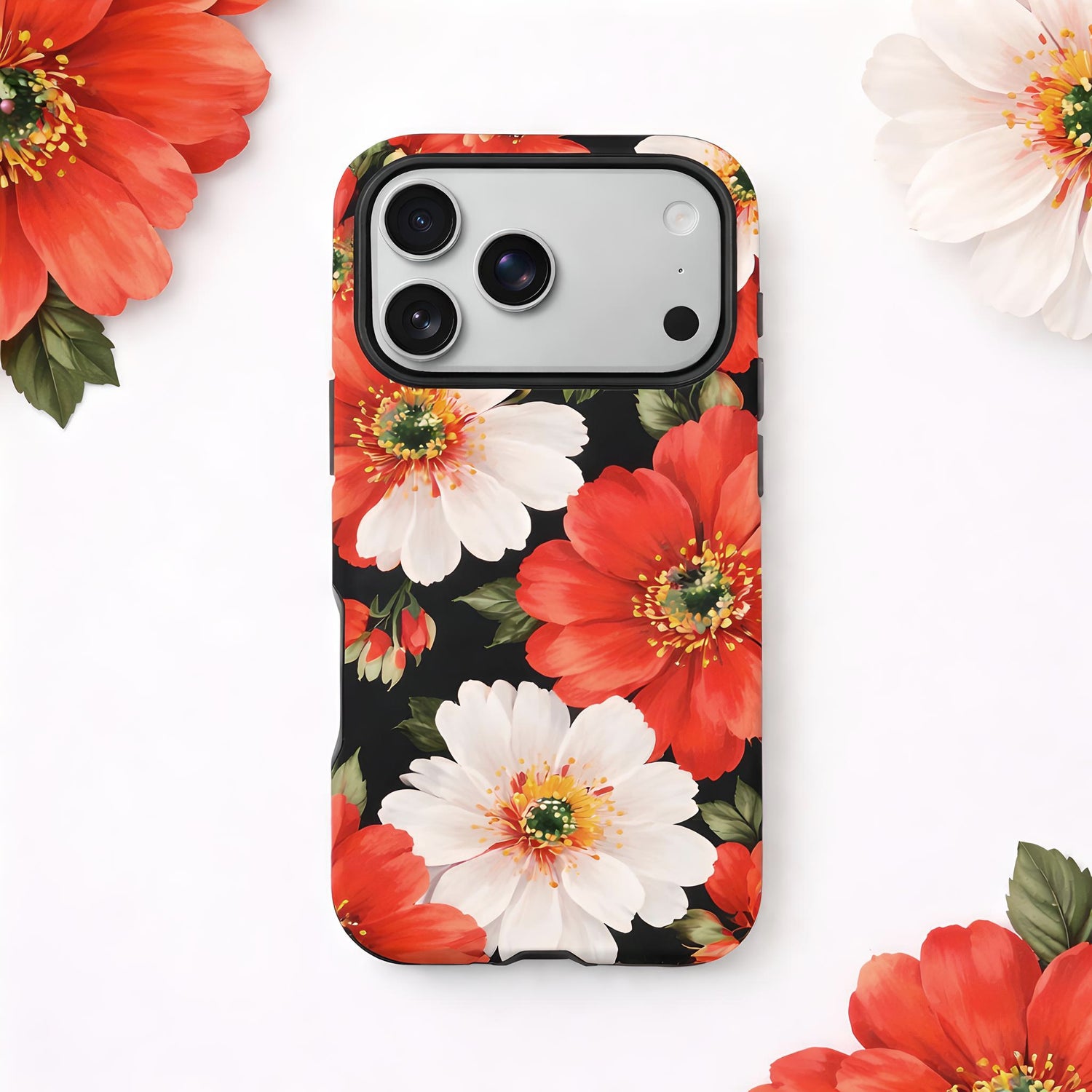 Classic Red White Floral Print Case Phone Case