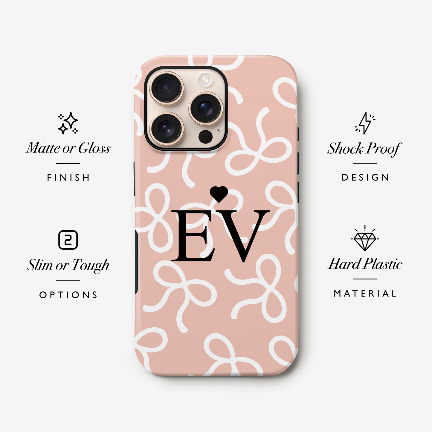 Personalised Nude Peach Bow Pattern Case Phone Case