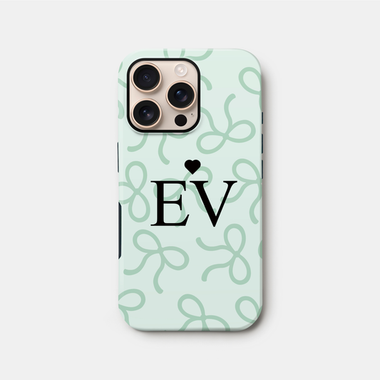 Personalised Teal Blue Bow Pattern Case iPhone 16 Phone Case