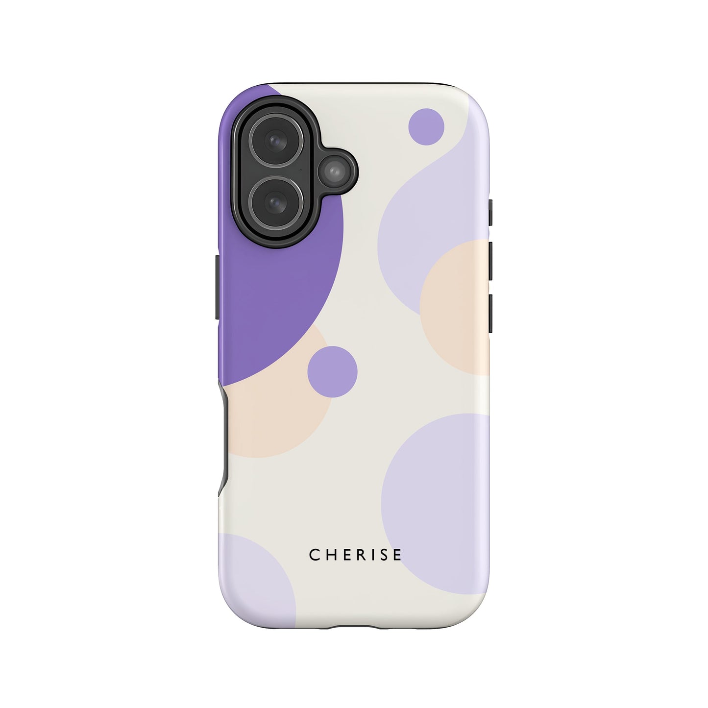 a phone case with a purple and white polka dot pattern.