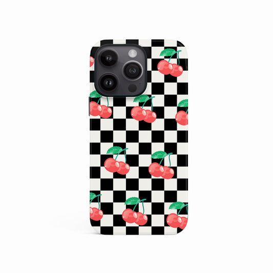 Cherry Black Check Pattern Case iPhone 16 Pro Phone Case