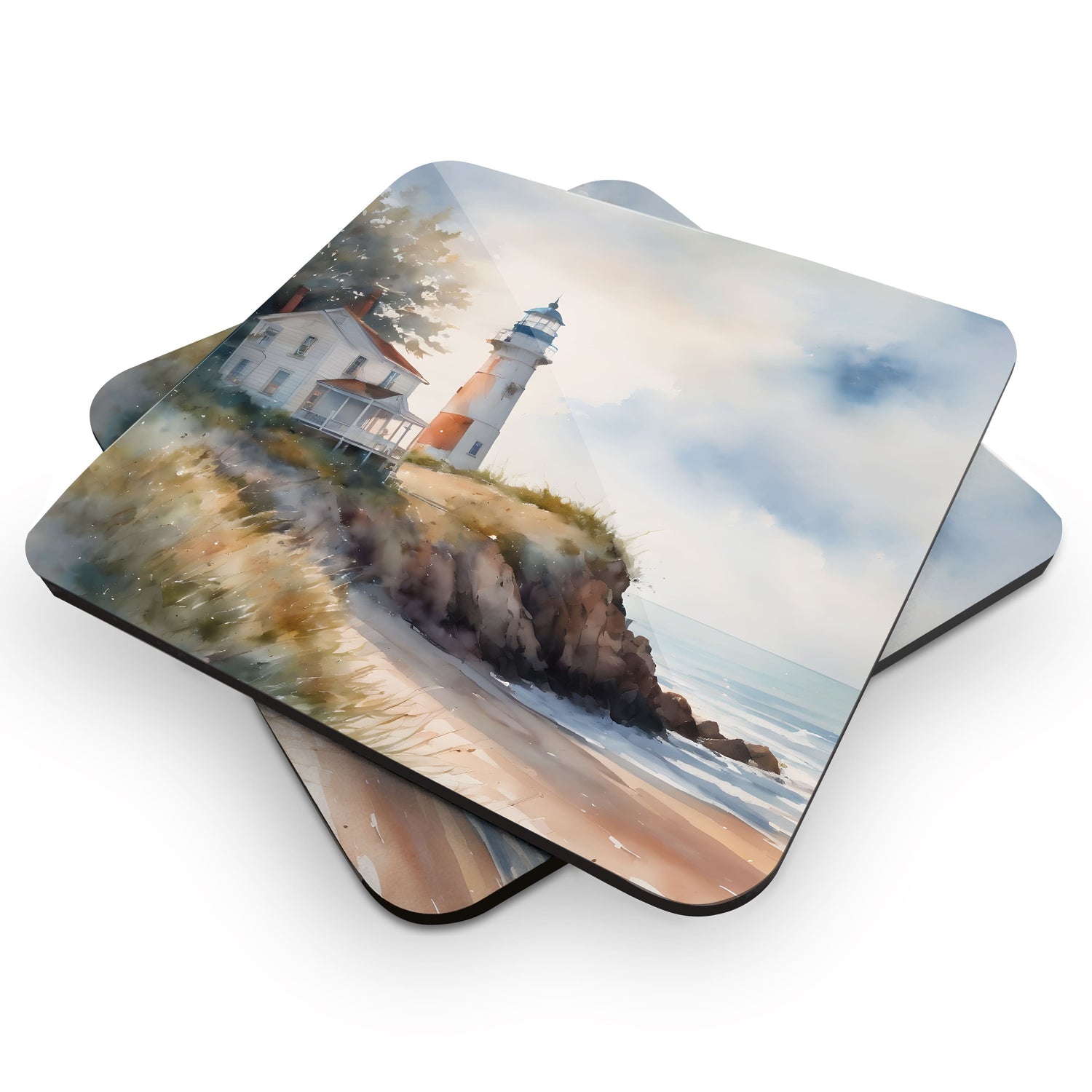 British Coastal Art 4 x Coaster Set Coastal Lighthouse Coaster
