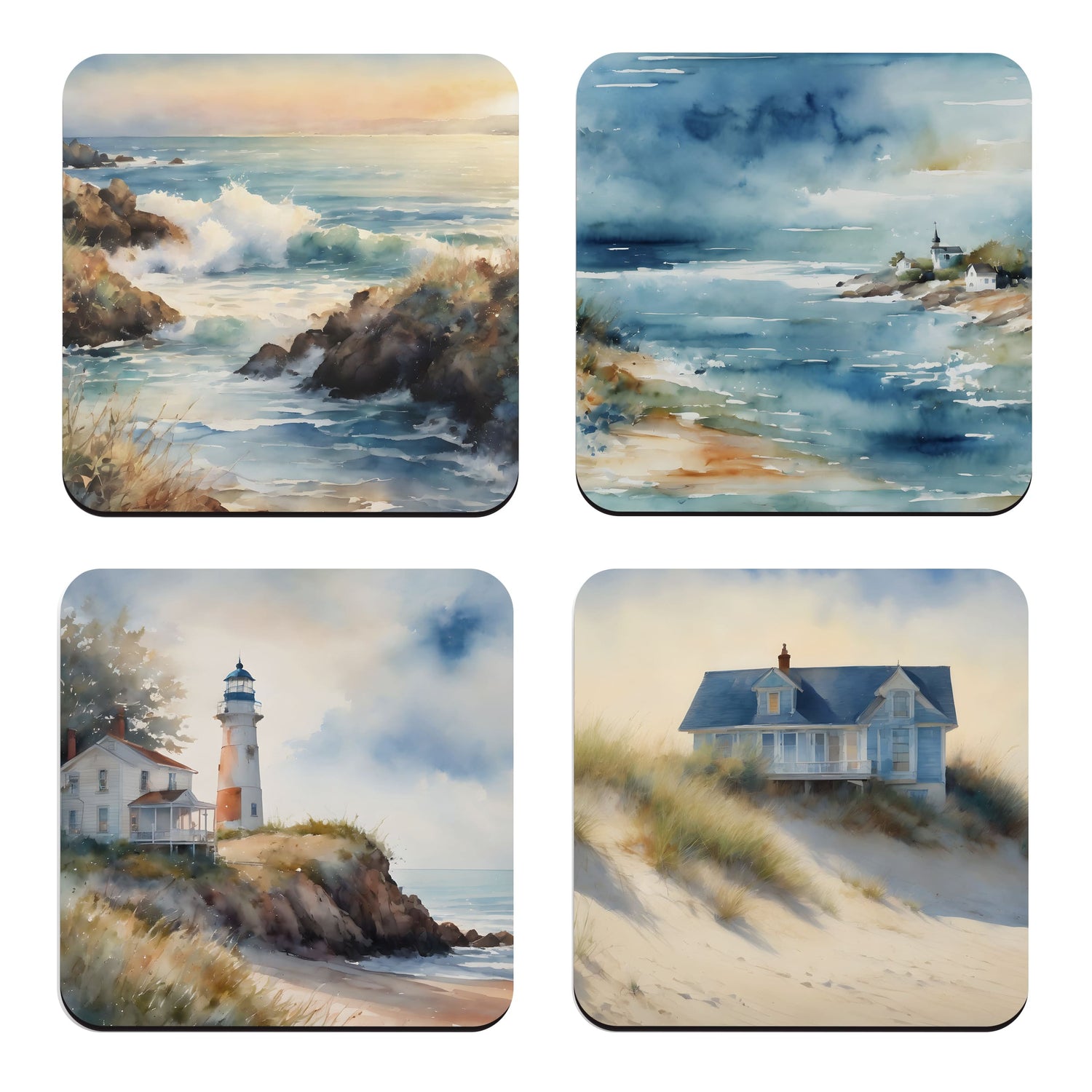 British Coastal Art 4 x Coaster Set Coastal Assortment Coaster