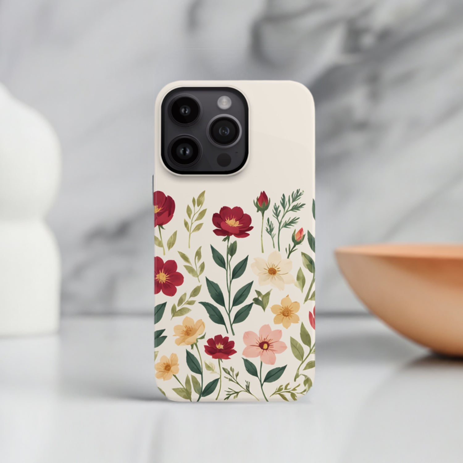 Cream Multicolour Floral Print Case iPhone 15 Phone Case